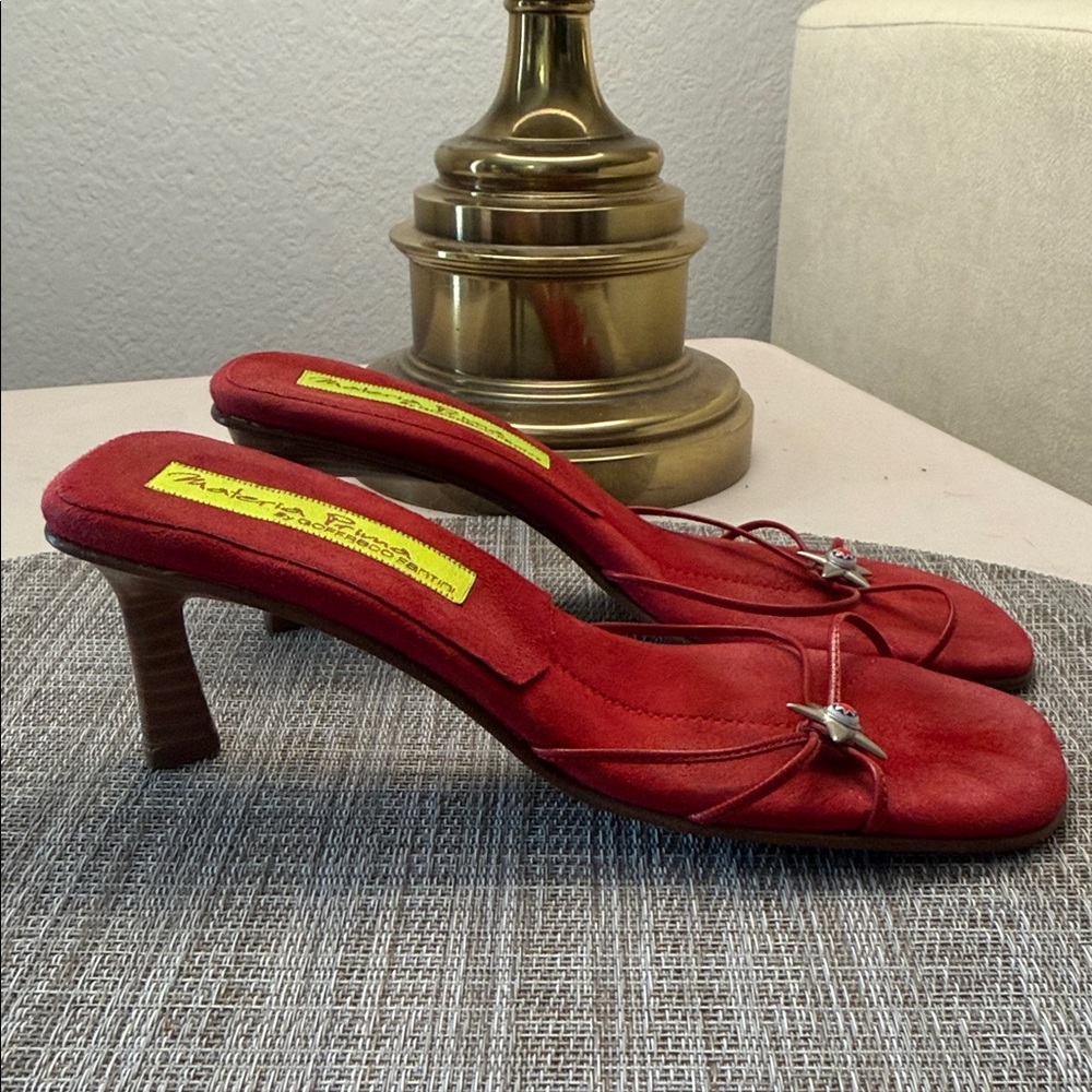 Red Suede Star-Accent Heeled Sandals by Goffredo Fantini - Picture 4 of 7